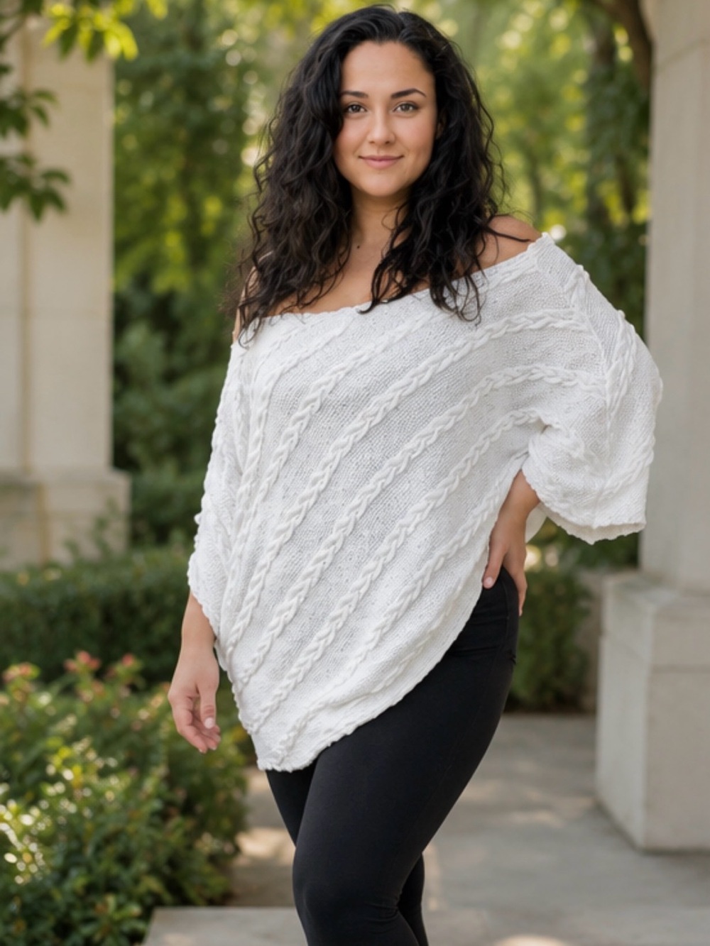 Cozy Off-Shoulder White Cable Knit Sweater handmade by Bazzybears